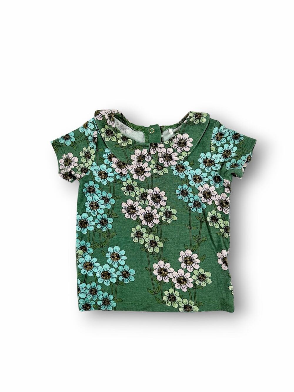 Mini Rodini Floral Peter Pan Collar Top Green Size 4-9 months